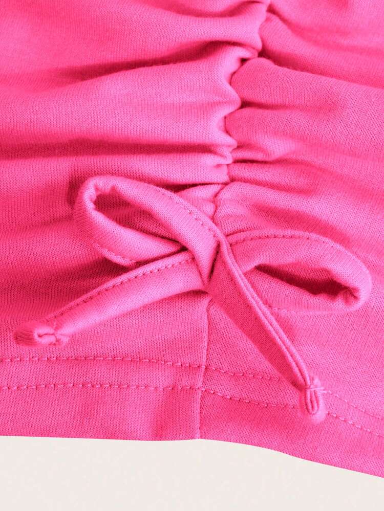 Teen Girls' Y2k Street Style College Letter Print Gathered Waist Sweatshirt Dress