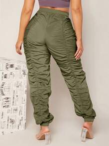 SHEIN SXY Của phụ nữ Xếp li Quần Cargo - xanh quân đội - Xem 2