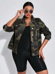 SHEIN SXY 加大號女士迷彩時尚牛仔外套 - 彩色 - 查看 6