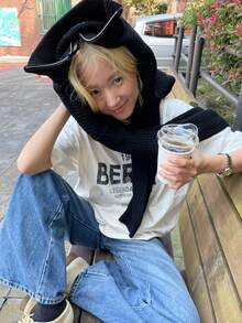 DAZY Của phụ nữ Vòng cổ Lỏng lẻo phù hợp In Áo thun - trắng - Xem 5