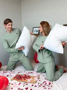 EURMUSE Cotton Men'S Ribbed Knit Homewear Set - Green - View 2