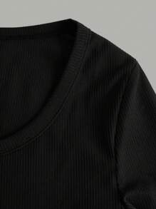 SHEIN Explorewe 2pcs Tween Girl Basic High-Waisted Short Sleeve And Long Sleeve T-Shirt Set, Soft And Breathable