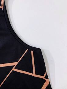 Women'S Geometric Pattern Design Dress With Stripes - Black - View 3