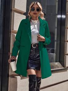 SHEIN LUNE Women's Single-Breasted Woolen Coat With Long Sleeves - Green - View 6