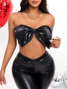 SHEIN Clasi Women's Bowknot Detail Ultra Short Tube Top - Black - View 4