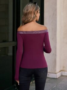 Aveloria Off-Shoulder Long Sleeve T-Shirt - Redwood - View 2