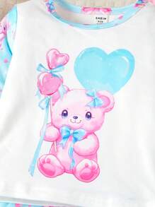 幼兒女童可愛卡通印花長袖t恤和褲子4件套裝,適用於秋季 - 彩色 - 查看 4