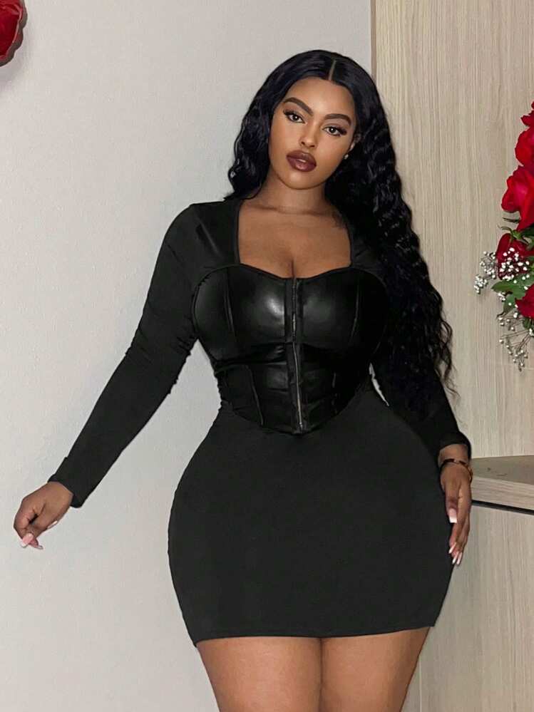 slim fit dress slacks Black Faux Leather Bodycon Mini Dress – AX Paris