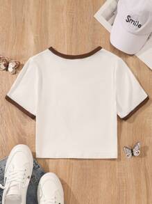 Cô gái Tween Giải trí Ngắn tay Loại bướm In Vòng cổ Áo thun - trắng - Xem 2