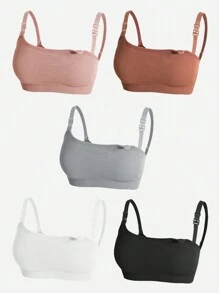 SHEIN Maternity Solid Ribbed Knit Nursing Bra Set, 5pcs - Multicolor - View 4