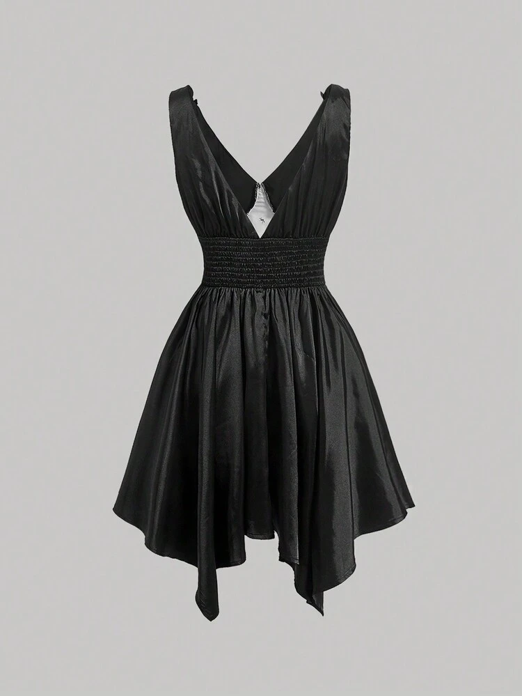 Button Decoration Lace Panel Dress