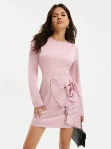 Aveloria Damen Langärmliges A-linien Kleid Mit 3d Blumenverzierungen