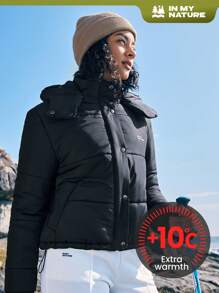 In My Nature In My Nature Women's Hooded Padded Coat With Letter Print, Sports Style