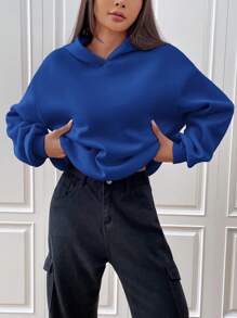 SHEIN EZwear Printed Knitted Hoodie URBAN LIFESTYLE LIFE IS MEANT TO BE ENJOYED, AND WE SHOULD MAKE THE MOST EVERY MOMENT HAPPINESS IS A STATE OF MIND,Long Sleeve Tops - Royal Blue - View 5