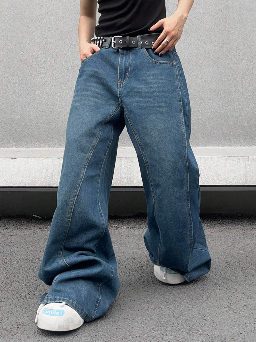 Manfinity Hypemode Nam Lỏng lẻo quần ống rộng Quần jean - Màu xanh lam - Xem 1