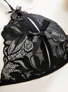 Classic Sexy 女士蕾絲性感內衣套裝,配以蝴蝶結裝飾 - 黑色 - 查看 3