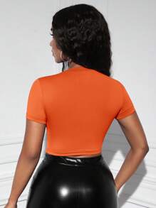 Slaydiva Của phụ nữ Pha lê In thư Quần skinny Áo thun - trái cam - Xem 2
