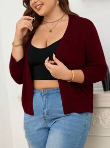 AAmilife Plus Size Solid Color 3/4 Sleeve Cardigan - Burgundy - View 1