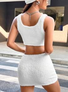 SHEIN EZwear 白色及刺繡花卉女裝套裝 - 白色 - 查看 2