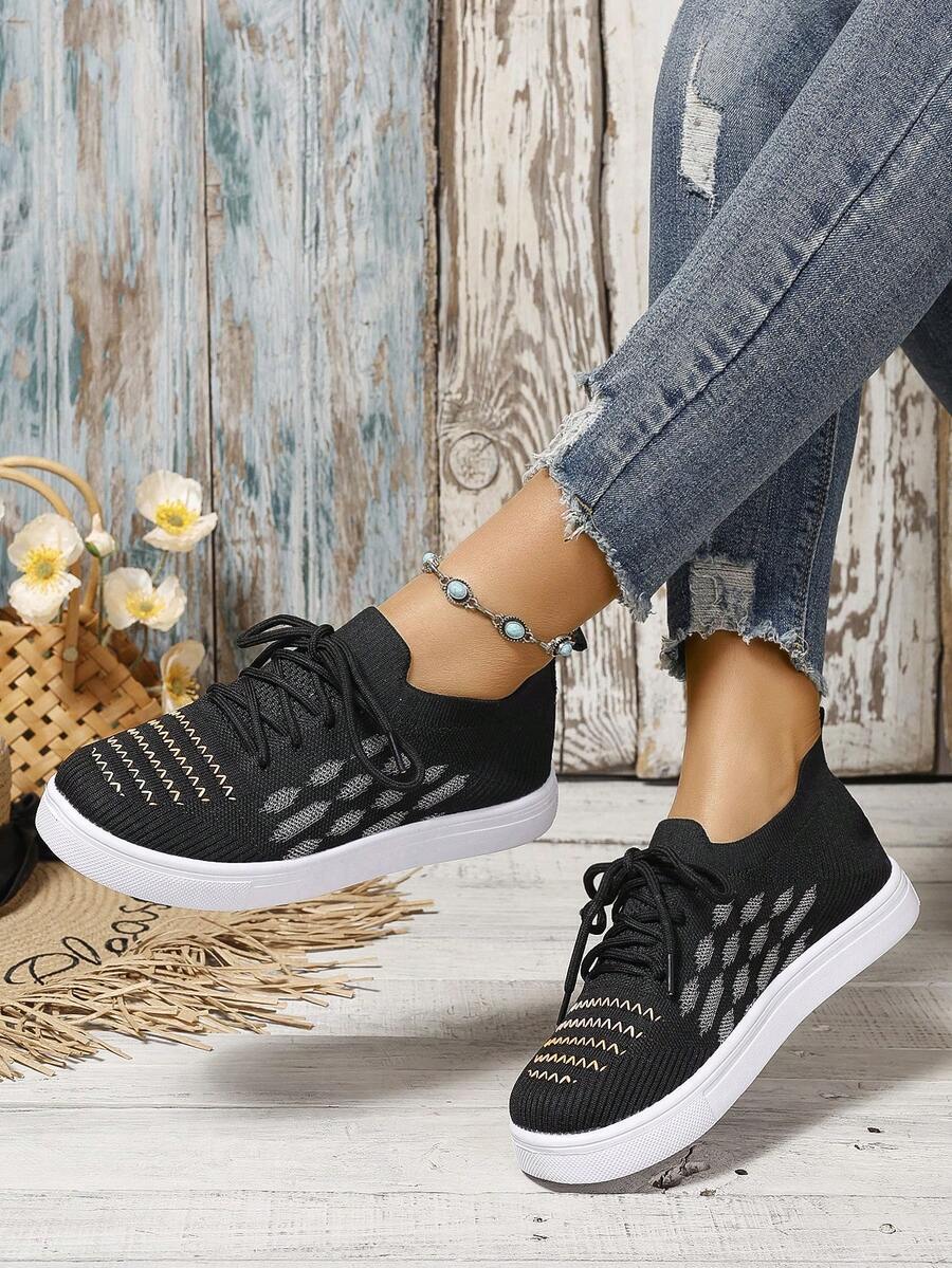 女士時尚低口設計休閒運動鞋,耐磨透氣跑步鞋 - 黑色 - 查看 1