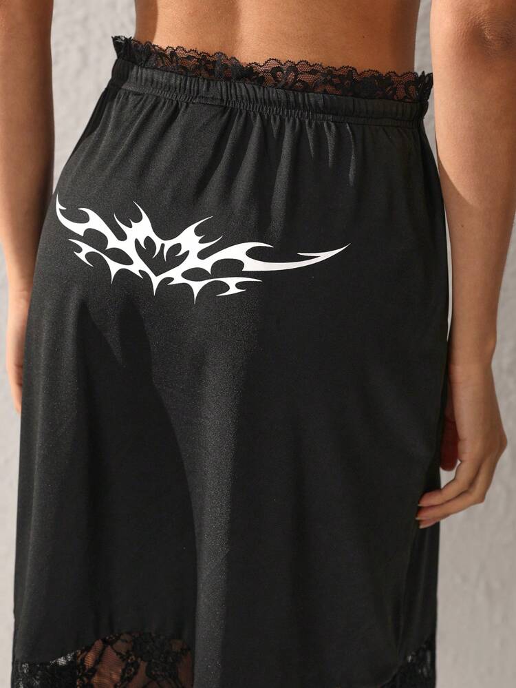 Designer Women's Letter Printed Contrast Lace Elegant Skirt, For Holiday, Party, Thanksgiving, Vacation, New Year Eve, Valentine's Day, Festival