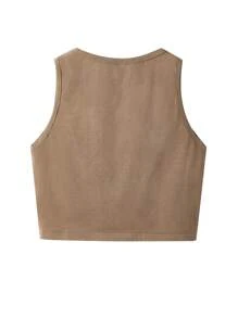 Ivo Santos Designer 女士艺术家圆领短款上衣，修身剪裁和印花字母，节日 - 摩卡棕 - 查看 3