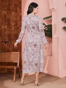 Modelyn Women's Floral Printed Ruffle Hem Dress Fall Cloth For Women - Baby Pink - View 2