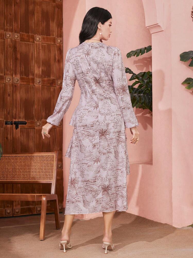 Women's Floral Printed Ruffle Hem Dress Fall Cloth For Women