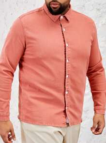 Manfinity Homme 男士大尺碼高彈休閒長袖牛仔襯衫