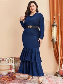 Modelyn Plus Size Cowl Neck Fish Tail Hem Dress Without Waist Belt