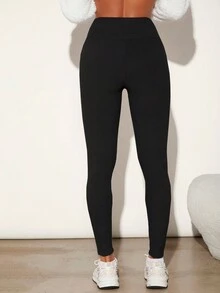 SHEIN EZwear Women's High Waist Leggings With Cross Design - Black - View 2