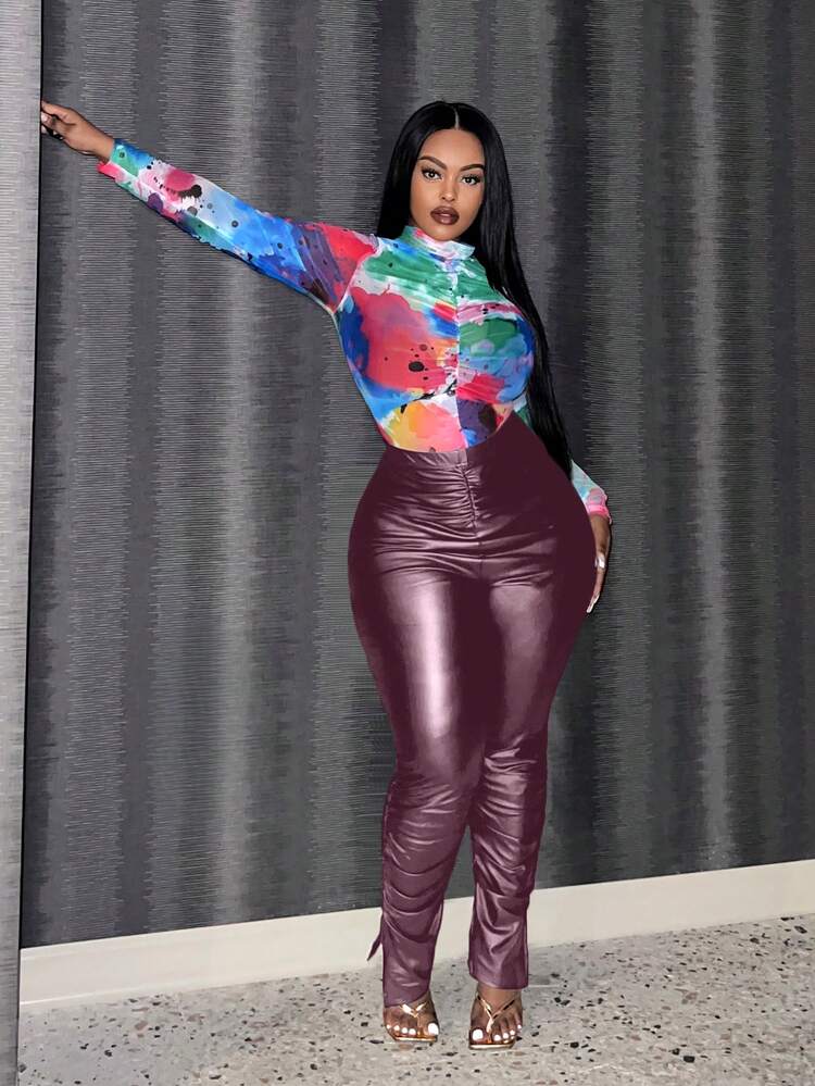 Plus Size Women'S Elastic Waist Pleated Long Pants