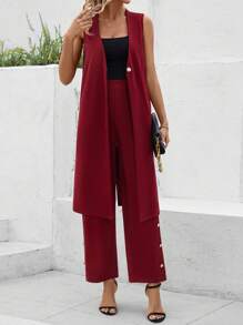 SHEIN Clasi Conjunto De Abrigo Sin Mangas Y Pantalones Para Mujer