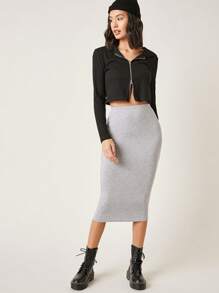 SHEIN BASICS High Waist Pencil Skirt - Light Grey - View 3