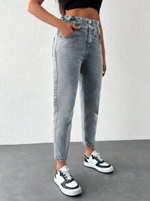 SHEIN Cottnline Tapered Jeans - Light Wash - View 4