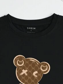 SHEIN Women's Cartoon Printed Short Sleeve T-Shirt Graphic Tees Women Tops - Black - View 3