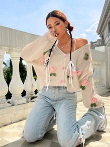 SHEIN Qutie Women's Fun Floral Cardigan - Multicolor - View 4