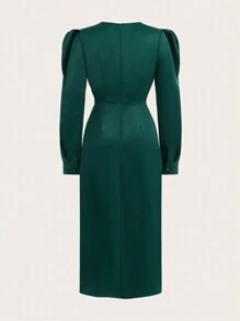 SHEIN Privé Elegant Ruffle Asymmetric Hem Party Dress For Date - Dark Green - View 9