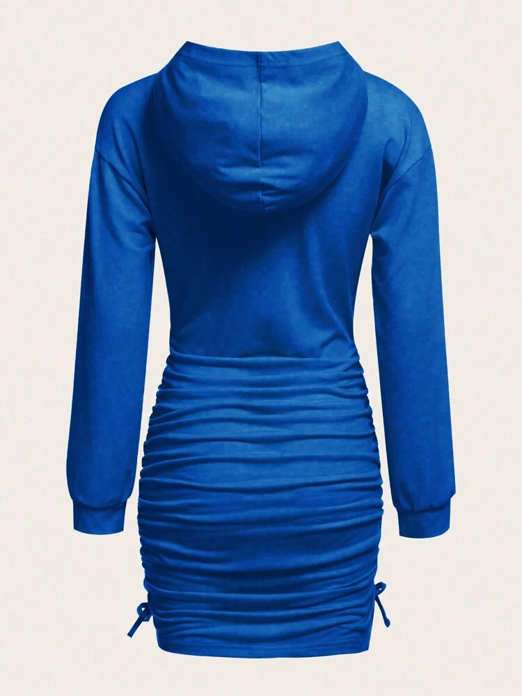 Teen Girls' Y2k Streetwear Academy Letter Printed Hooded Sweatshirt Dress With Ruffle Hem