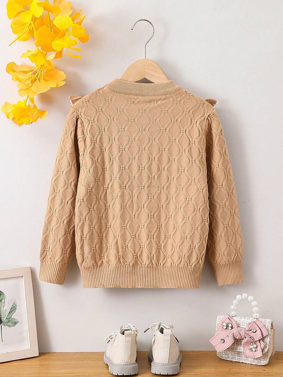Young Girl Contrast Color Ruffle Trim Sweater