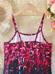 SHEIN Tween Girls' Cool Printed Glitter Sparkle Strap Dress - Multicolor - View 4