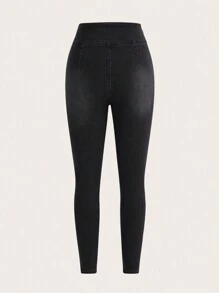 SHEIN ICON 女士高腰緊身牛仔褲 - 黑色 - 查看 3