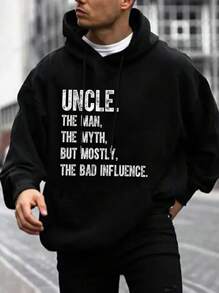 男士口號印花連帽衫 - 黑色 - 查看 1