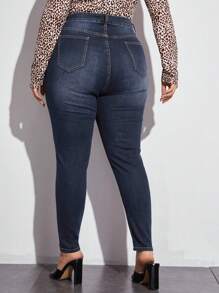SHEIN Essnce Jeans ajustados de buena elasticidad - Azul lavado oscuro - Ver 2