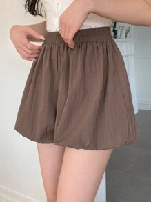 DAZY 女士纯色宽松弹力腰灯笼短裤夏季 - 棕色 - 查看 3