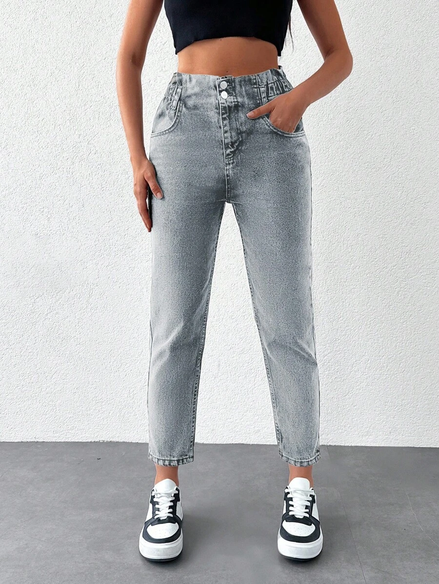 SHEIN Cottnline Tapered Jeans - Light Wash - View 1