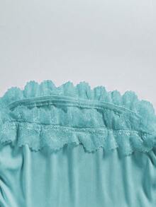 SHEIN Unity 女款蕾絲花卉拼接蝴蝶結裝飾的無肩帶上衣 - 薄荷藍 - 查看 6