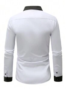 Manfinity Mode Camisa De Manga Larga Decorada Con Colores En Contraste Para Hombre - Blanco - Ver 2