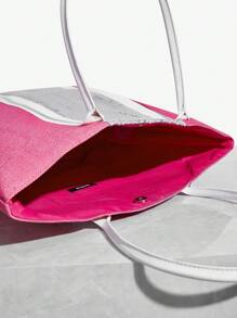 SHEIN SXY 女士，女士编织包，手提包，时尚，夏季，度假，草编，节日，轻便，便携，户外，亮片 - 玫紅色 - 查看 5