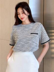 DAZY Camiseta De Mujer Con Patchwork Bordado En Espiga - Negro - Ver 3